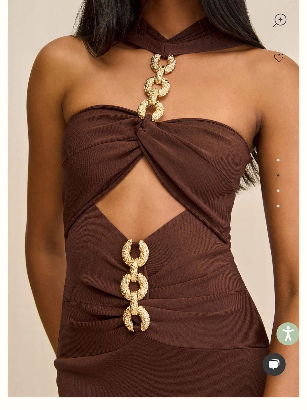 cult gaia Strapless Cutout Midi Dress in Chocolate Brown with Gold Accents - Picture 2 of 4
